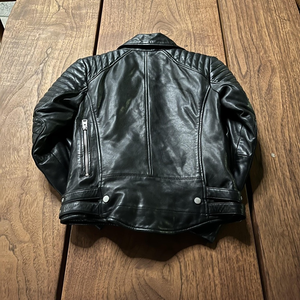 AllSaints Papin Biker Jacket Womens 0 Black Lamb Leather Moto Quilted Asym Zip - Picture 4 of 11